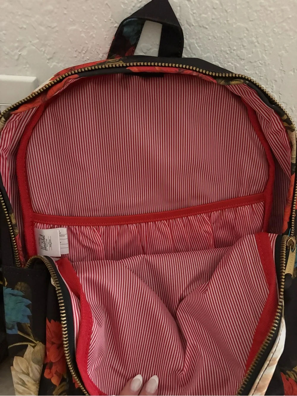 NWOT Herschel Supply Company Black Floral Backpack with Multicolor Blooms